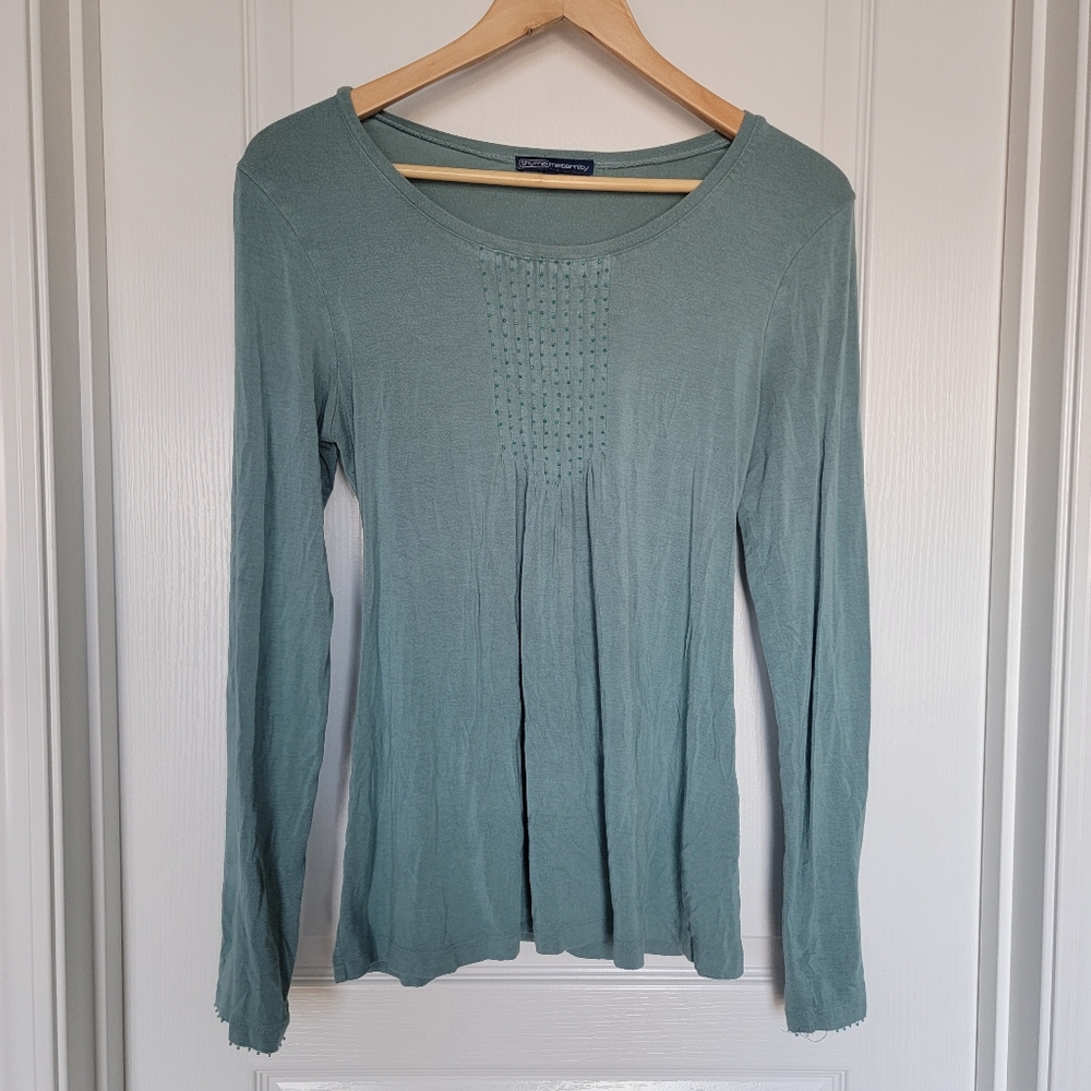 Two thyme maternity shirts long sleeve teal and black solid color size large